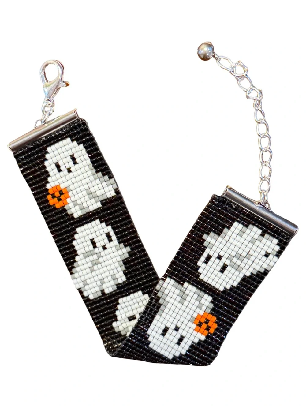 Handwoven Halloween Ghost Bead Loom Bracelet